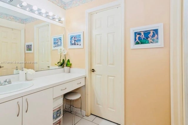 bathroom with vanity and tile patterned flooring