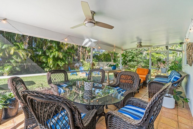 view of patio / terrace featuring ceiling fan and an outdoor hangout area