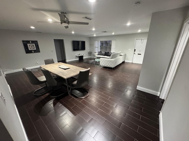 dining space featuring ceiling fan