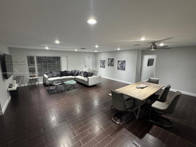 dining area featuring ceiling fan