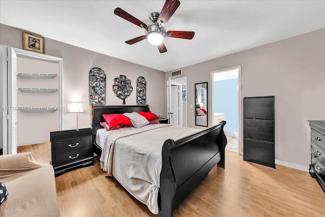 bedroom featuring ceiling fan and light hardwood / wood-style floors