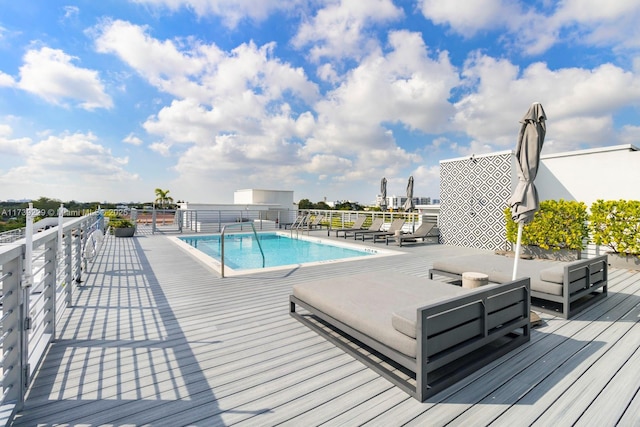 view of pool featuring a patio