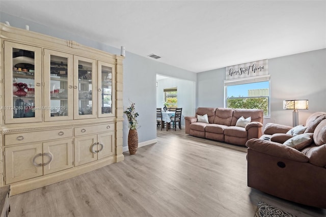 living room with light wood-type flooring