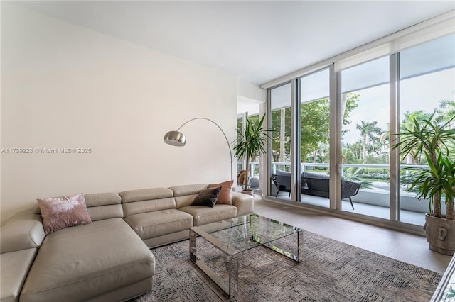 living room with a wall of windows
