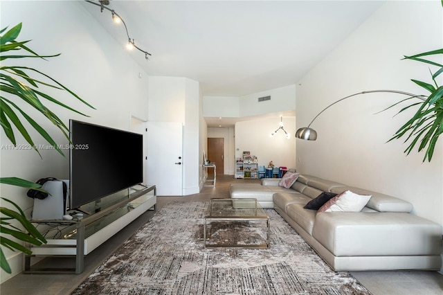 living room with track lighting