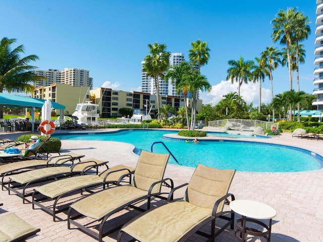 view of pool featuring a patio