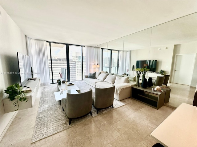 living room with expansive windows