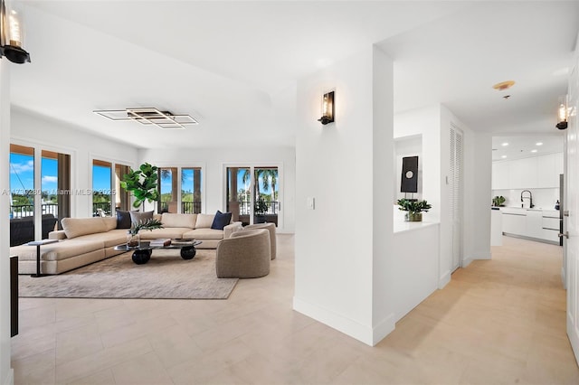 living room with sink