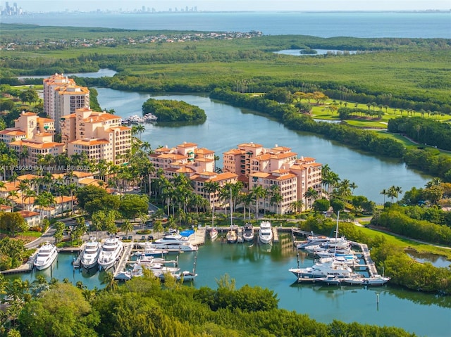 aerial view with a water view