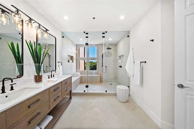 bathroom featuring vanity and walk in shower