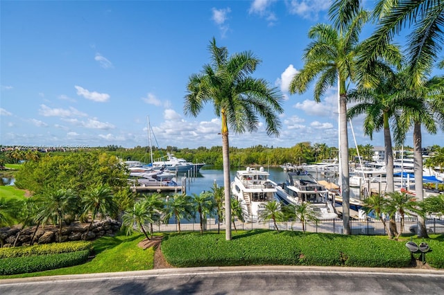 water view with a boat dock