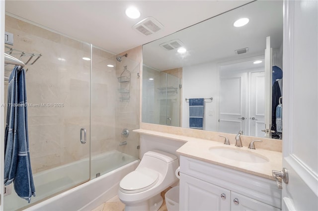 full bath featuring vanity, toilet, and visible vents