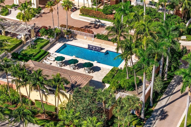 pool with a patio