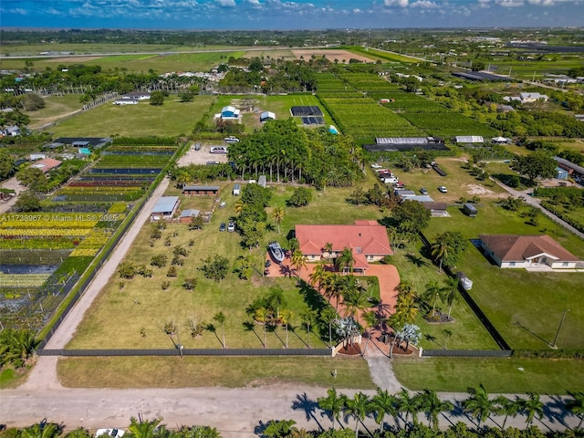 birds eye view of property with a rural view