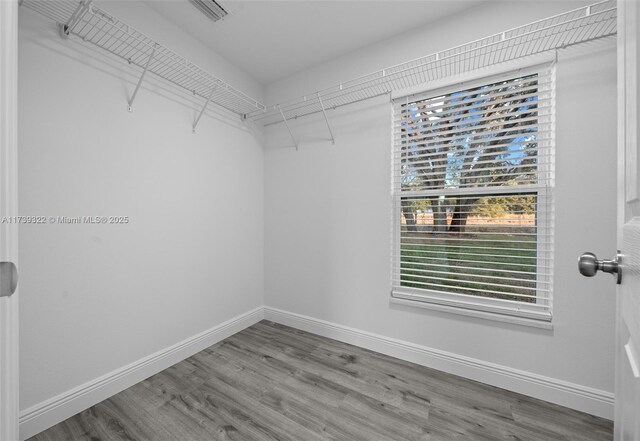 walk in closet with wood-type flooring