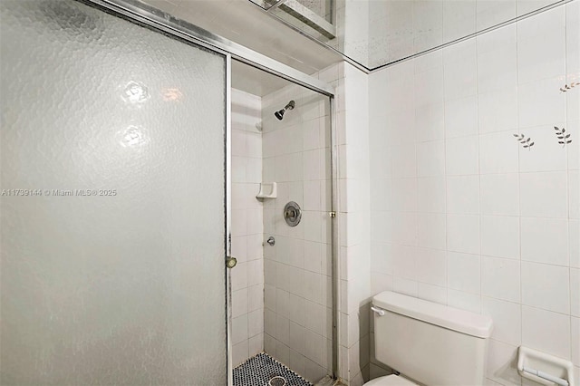 full bath featuring a shower stall and toilet