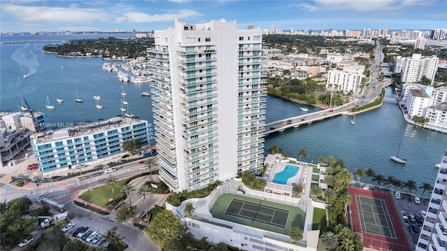 aerial view with a water view