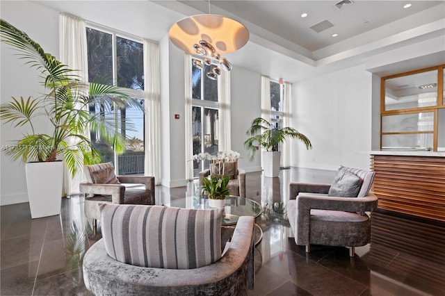 interior space featuring a tray ceiling