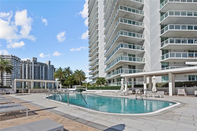 view of pool featuring a patio