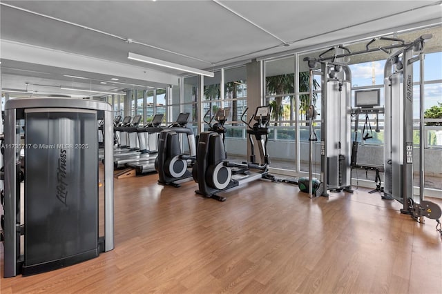 gym with hardwood / wood-style floors