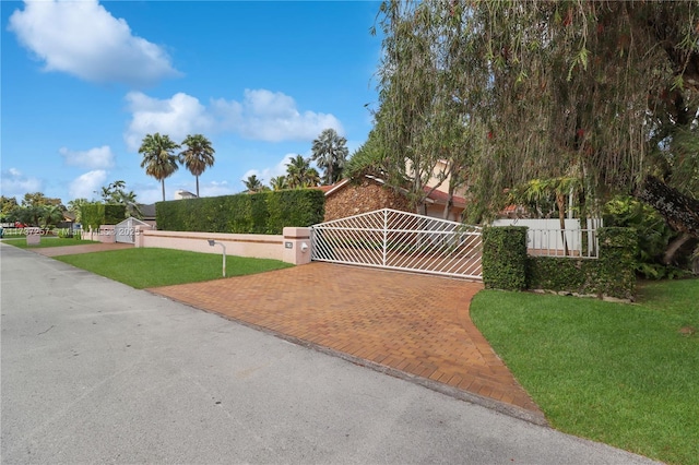 view of gate featuring a lawn