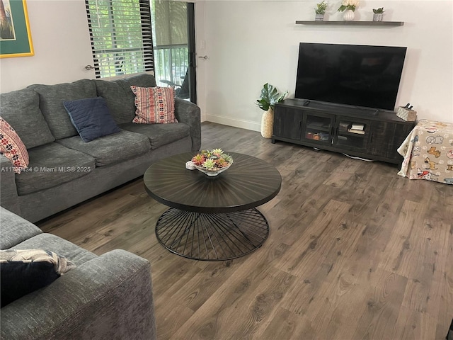 living room with dark wood-type flooring