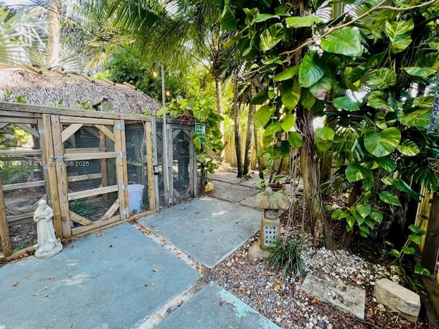 view of patio / terrace featuring an outdoor structure