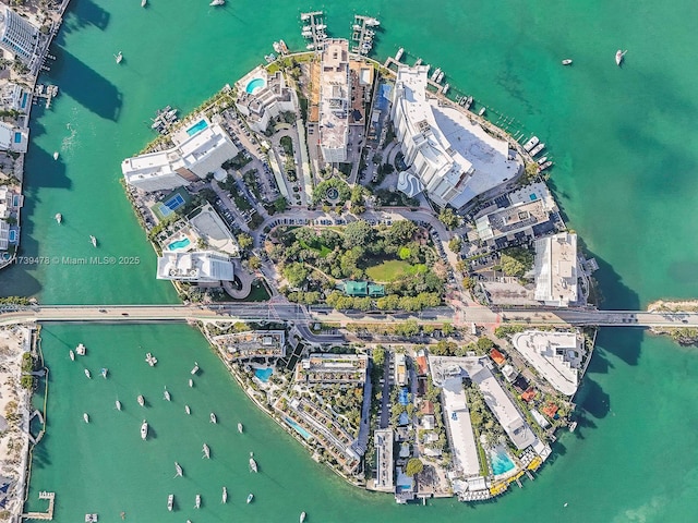 aerial view featuring a water view