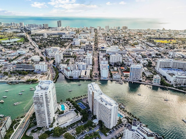 bird's eye view featuring a water view