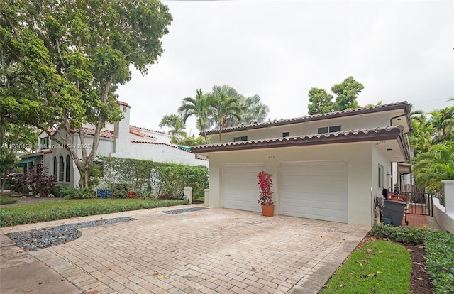 exterior space with a garage