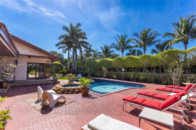 view of pool featuring a patio