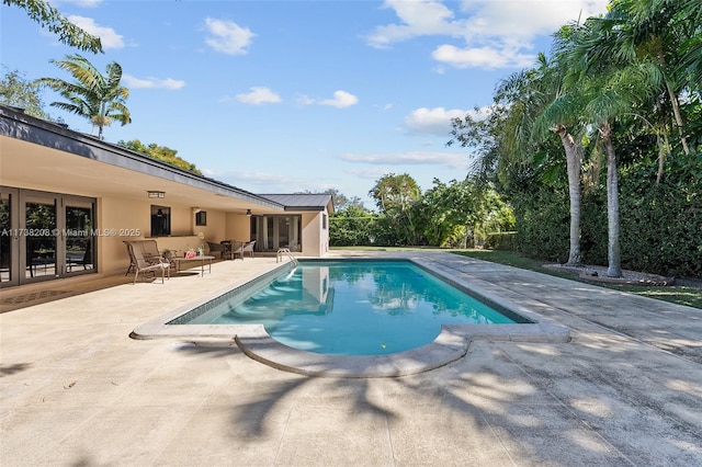 view of swimming pool featuring a patio