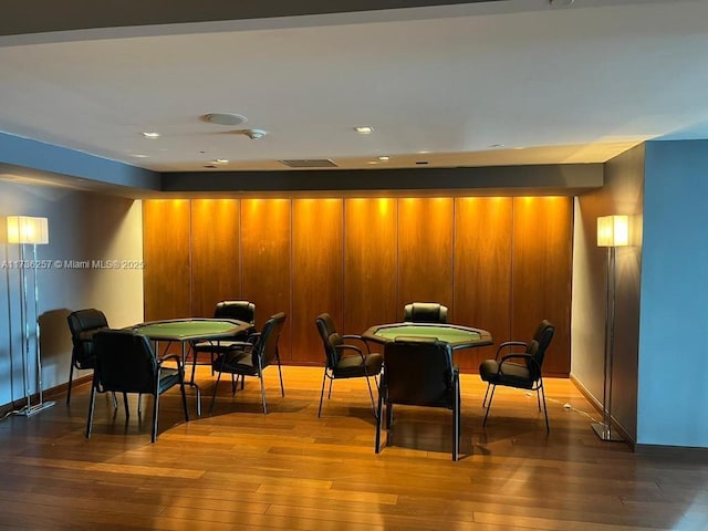 dining area with dark wood-type flooring