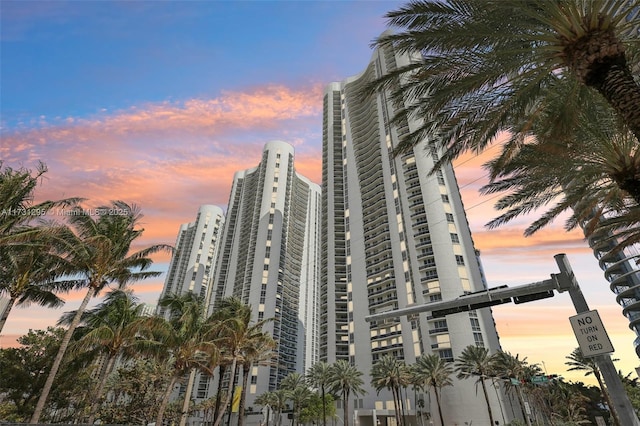 view of building exterior with a city view