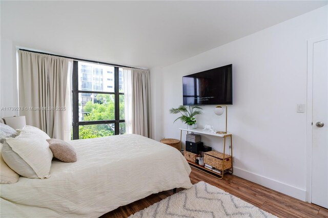 bedroom with dark hardwood / wood-style floors