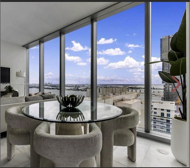 dining room featuring plenty of natural light and a wall of windows