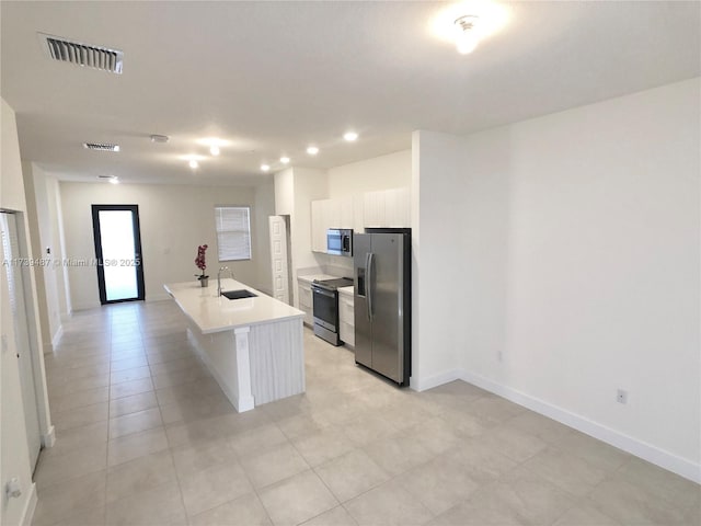 kitchen featuring visible vents, white cabinetry, a sink, and appliances with stainless steel finishes