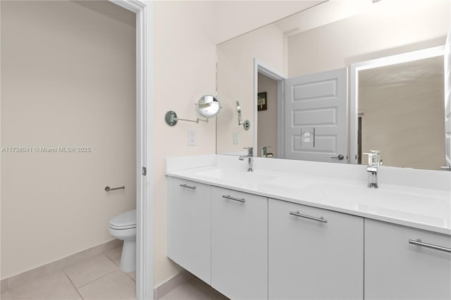 bathroom with tile patterned flooring, vanity, and toilet