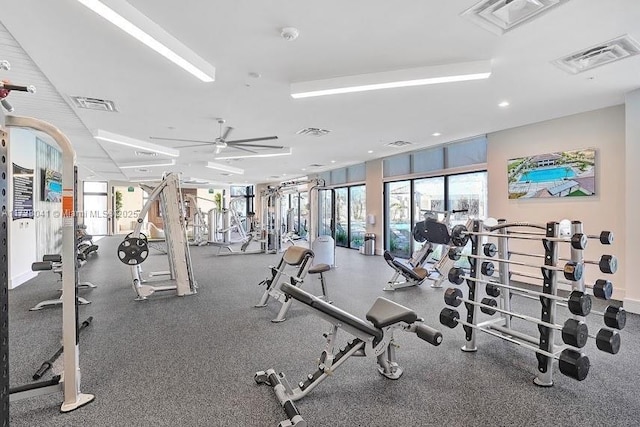 gym with ceiling fan