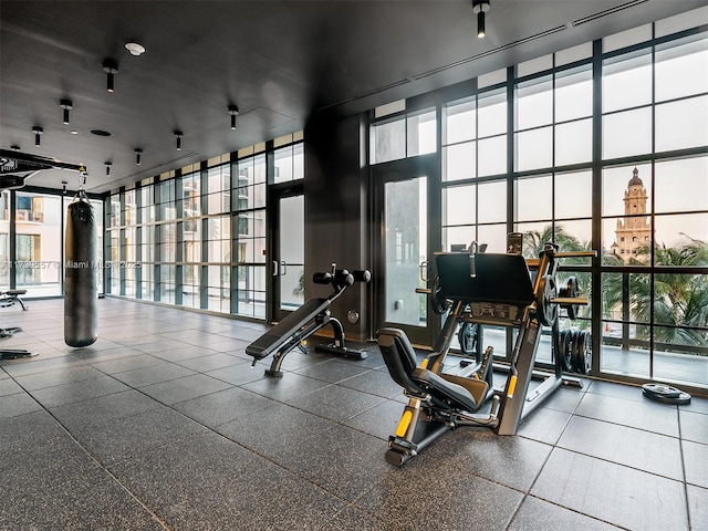 workout area with floor to ceiling windows