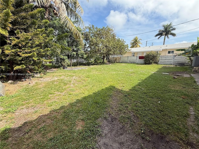 view of yard with a fenced backyard