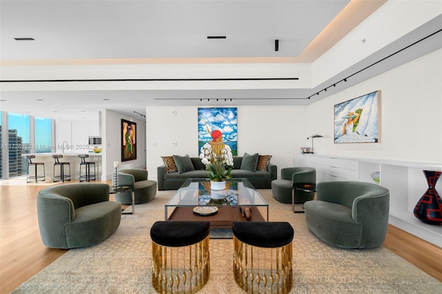 living room with light wood-type flooring