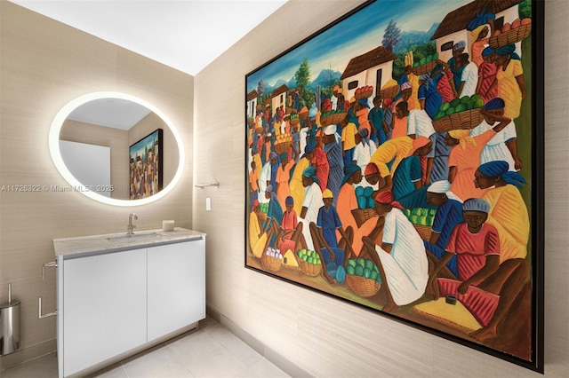 bathroom featuring vanity and tile patterned flooring