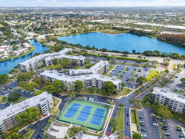 aerial view featuring a water view