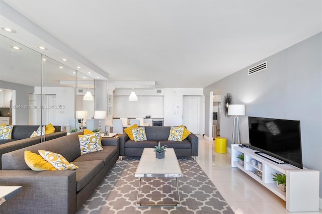 view of tiled living room