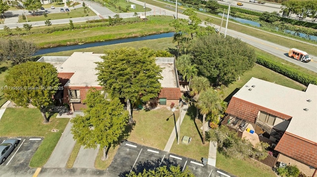 aerial view with a water view