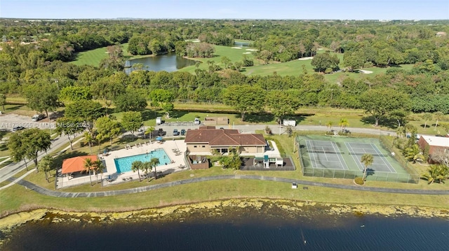 bird's eye view featuring a water view