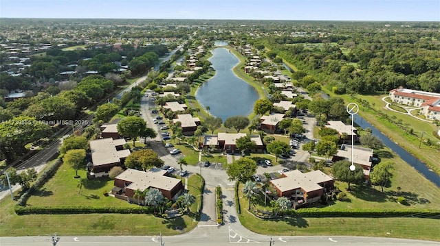 aerial view with a water view