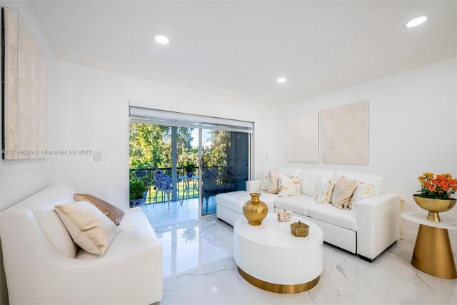 living room featuring ornamental molding