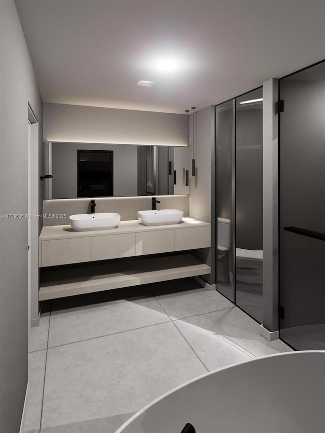 bathroom with vanity and tile patterned floors